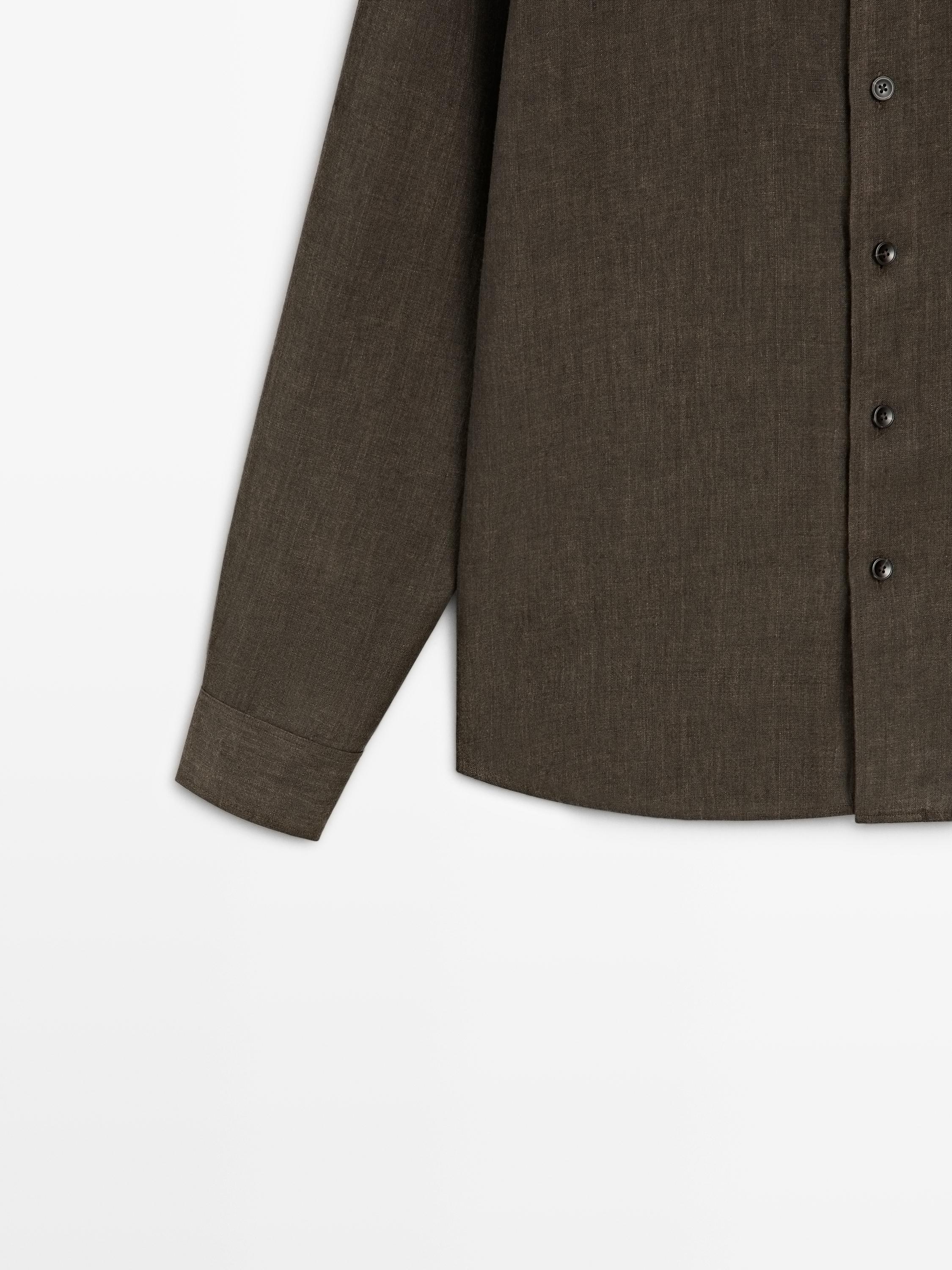 Regular fit faded linen shirt with pocket detail